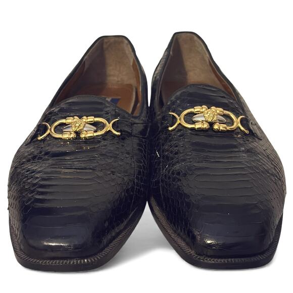 Giorgio Brutini Mens Black Snakeskin Loafers Size 9 Gold Lion Medallion Vintage main image 15